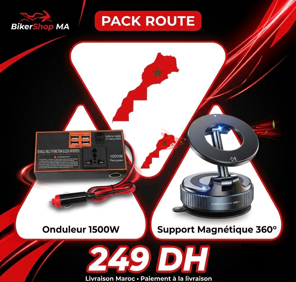 Pack Route 2-en-1 — Onduleur 1500W + Support Téléphone Magnétique 360°