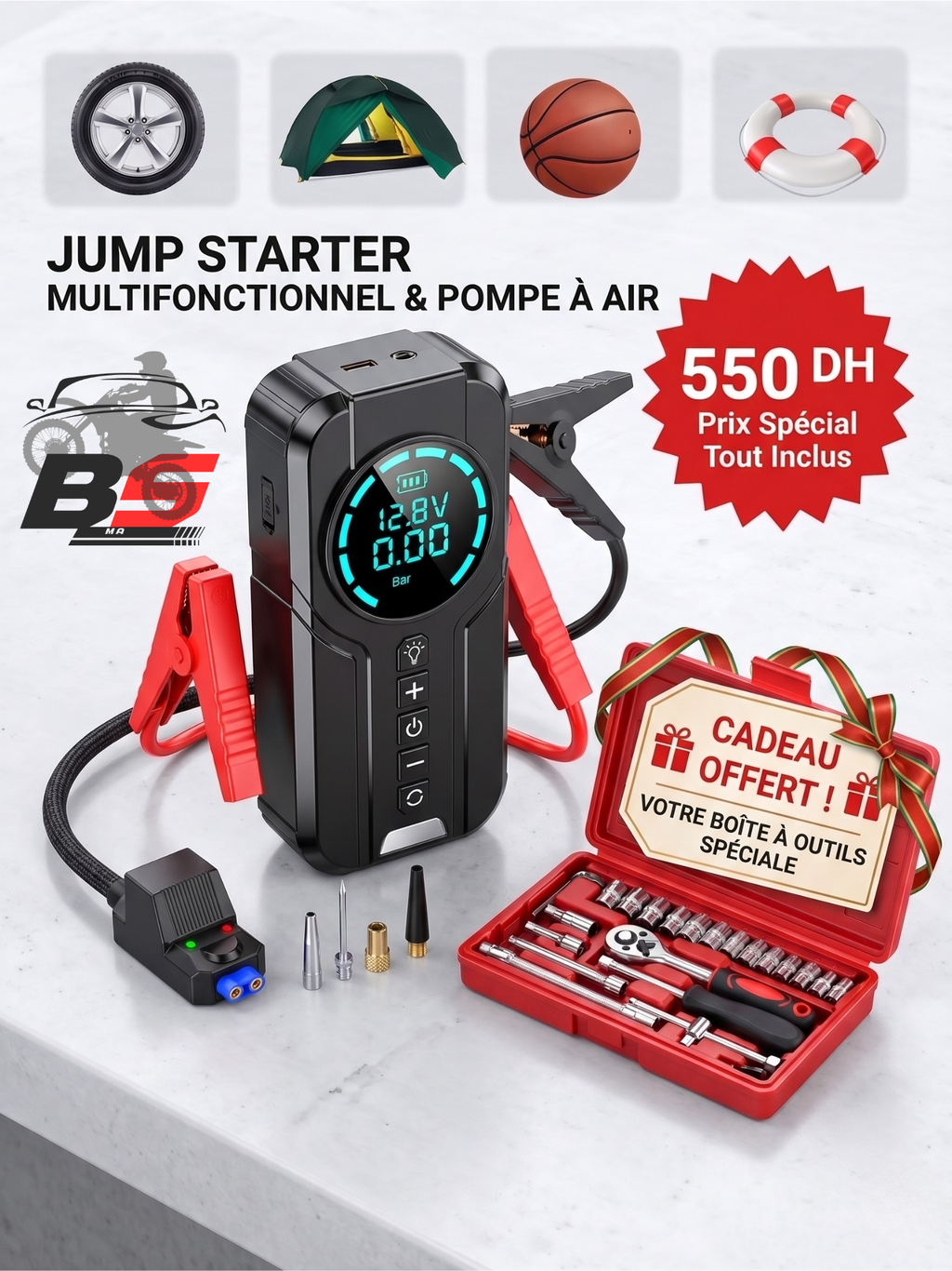 Jump Starter 3-en-1  — Coffret Outils OFFERT 🎁